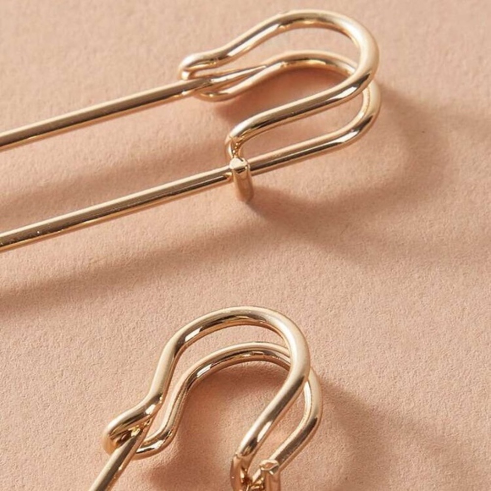 3 for $30 Safety Pin Gold Earrings - Picture 3 of 3